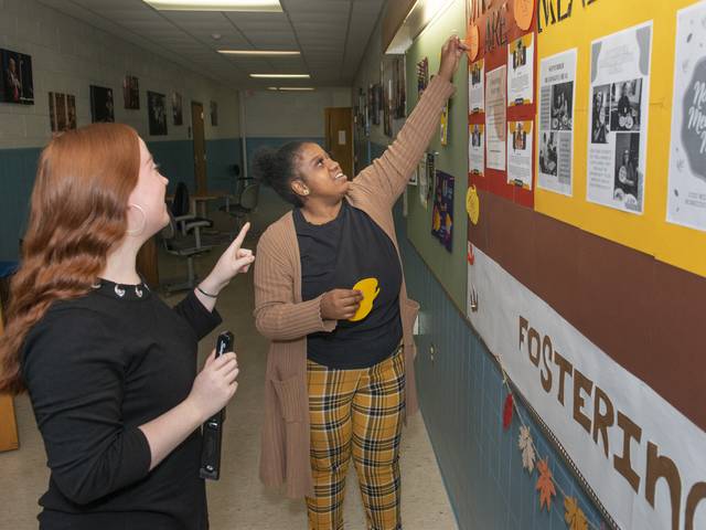 Photo of Jessica Brooks and Taz Smith, who are among the Blugolds helping promote the Fostering Success program. (Photo by Shane Opatz)