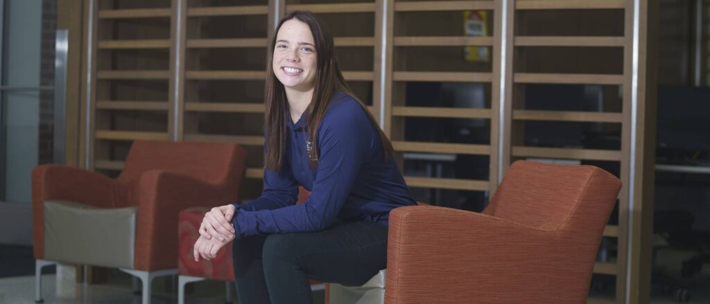 Photo of Blugold Maura Laesser, who participated in award-winning student-faculty research over the past year designed to gauge the knowledge and skills of general education majors related to inclusive practices. (Photo by Bill Hoepner)