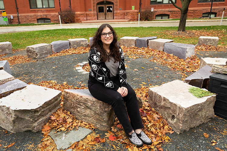 Photo of Elizabeth Hennessey, who chose to specialize in American Indian education in part because she wanted to learn more about her own background and help other American Indian students learn more about their shared heritage. (UWM Photo/Kyle Bursaw)