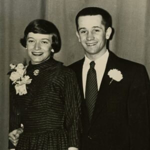 Photo of Jim and Marge Belisle, who were named king and queen of the campus Winter Carnival in 1953.