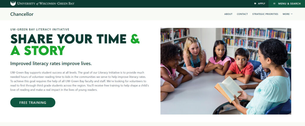 Photo of UW-Green Bay's Literacy Initiative website