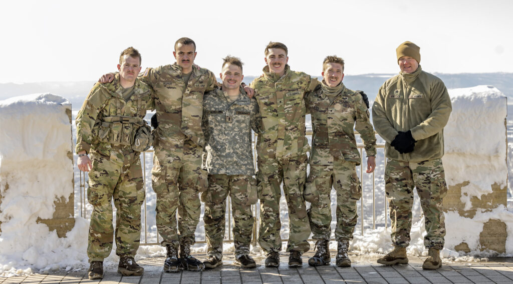 Photo of the Eagle Battalion, which outlasted 45 other teams to claim victory in the Northern Warfare Challenge Feb. 24 and 25. The battalion consists of cadets from UWL, Viterbo University and Winona State University.