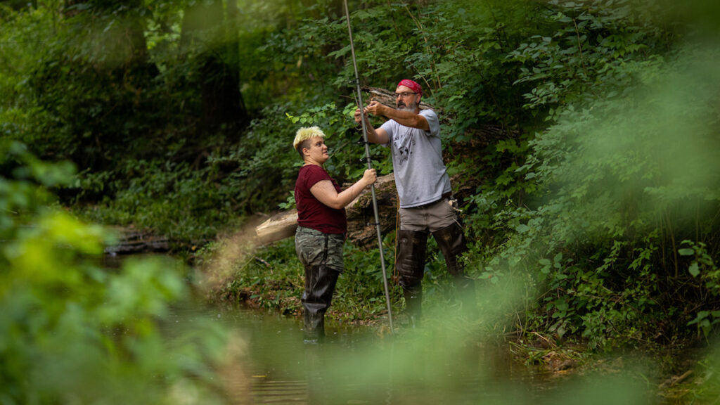 Kirsten Magedanz and Dr. Jeff Huebschman researching the evening bat.