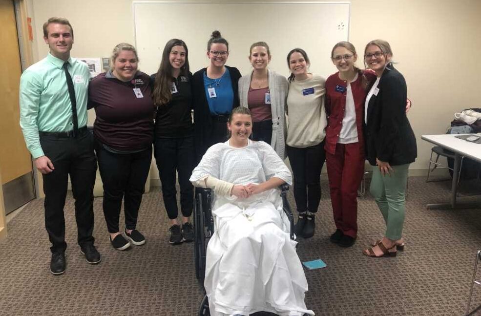 Photo of some of the UW-La Crosse and Viterbo University students in health professions who met last year to participate in a hands-on simulation to work collaboratively with goals of helping patients meet their health goals.