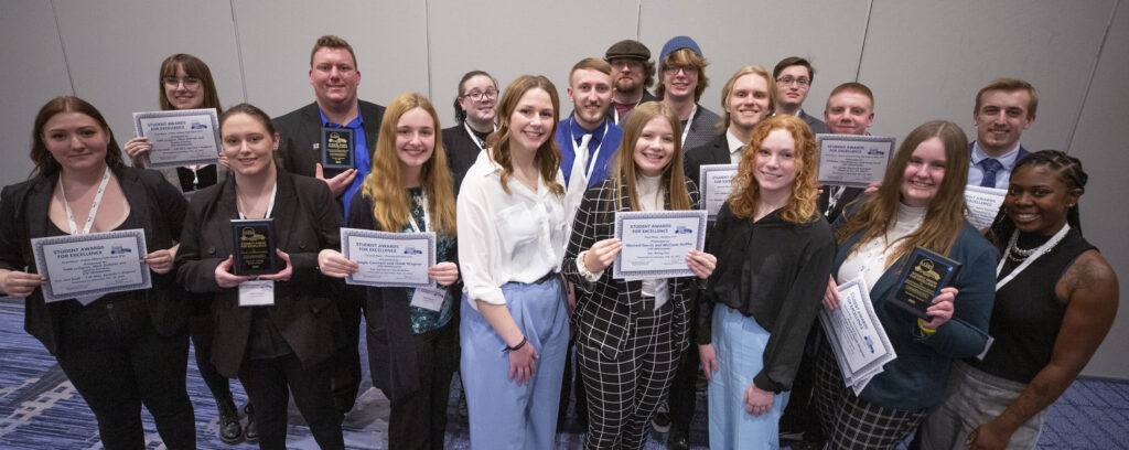 Photo of UW-Whitewater journalism students attending the Wisconsin Broadcasters Association Student Seminar in Middleton, Wis. in February 2023