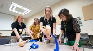Photo of UWO nursing students holding emergency intervention training for faculty, staff and others at the Fond du Lac campus.