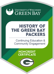 Photo of the exclusive UW-Green Bay digital badge, distinguished by the Packers “G,” which participants will receive after completing the program. (Graphic created by UW-Green Bay with permission from the Green Bay Packers)