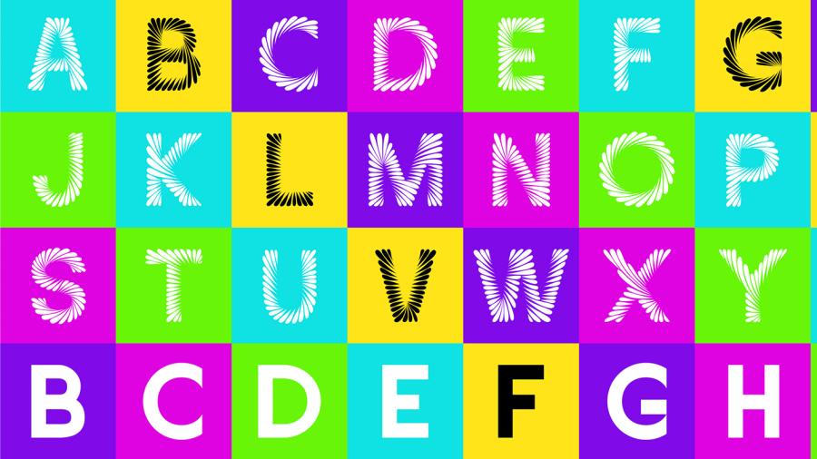 Photo of Vertigo alphabet, which consists of capital letters made from swirls and Vertigo Sans without swirls. Piotrowski plans to add lowercase letters and more for potential commercial use. / Contributed photo
