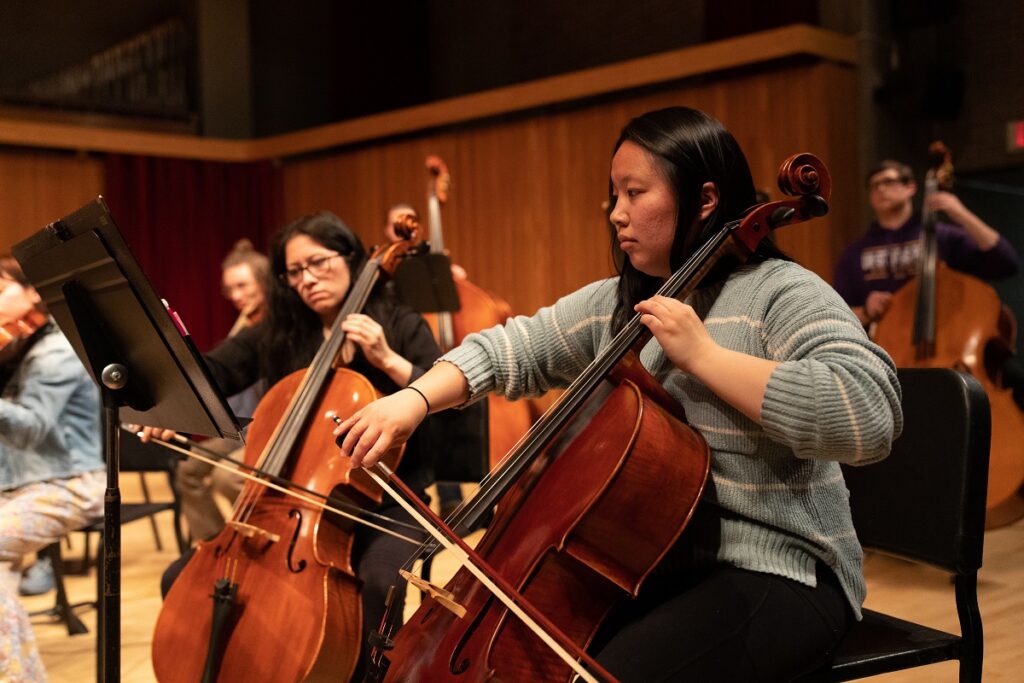 Photo of UWSP cellists. A new gift to the College of Fine Arts and Communication will fund a $1 million endowed professorship in cello and music education advocacy within the Department of Music.