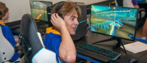 Photo of Esports Club members at UW-Eau Claire. About 500 people are in the five-year-old club, with about 50 members participating in competitive leagues against other universities.