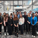 Photo of the 2022-23 cohort of the MCW Cancer Center and UWM Undergraduate Research Program included Molly Adams, Lauren Banaag, Alexia Castillo, Zechariah Cummings, Chad Darnell, Evelyn Doan, Ranjak Joshi, Rachel Kuehn, Ryan Lauer, Suha Malik, Eman Muhammad, Han Nguyen, Florin Saitis and Jenzy Walugembe. Also pictured are Kyla Esguerra (far left), UWM director of undergraduate research; Michele Battle (third from left), professor of cell biology, neurobiology and anatomy at MCW; and MCW Cancer Center director Gustavo Leone (right). (Photo courtesy of Kyla Esguerra)