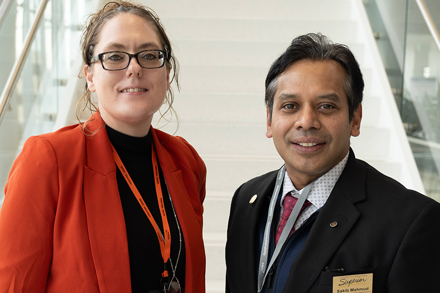 Photo of UW-Superior student Holly Folyer and Sakib Mahmud, Ph.D., a professor of sustainable management and economics at UW-Superior
