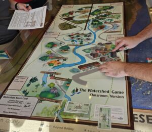 Photo of watershed game board: A Freshwater Collaborative grant provided each workshop participant with a copy of the game to use in their classrooms and programs. (Photo by Emily Tyner/UW-Green Bay)
