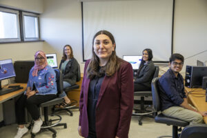 Photo of Mahsa Dabagh, a biomedical engineer at UW-Milwaukee’s College of Engineering & Applied Science, who specializes in computational modeling of how cells and organelles inside of cells sense and respond to changes in their surroundings. (UWM Photo/Troye Fox)
