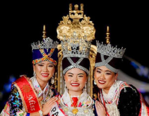 Photo of Pandora Thao, center, Miss Hmong Wisconsin 2023, flanked by Paneng Thao, Miss Hmong Wisconsin 2023 2nd Princess; and Pa Voua Yang, Miss Hmong Wisconsin 2023 1st Princess. (Photo courtesy of Thao)