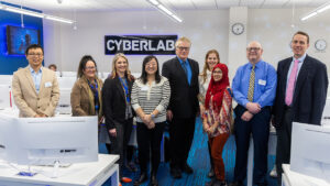 Photo of UW-Platteville celebrating the grand opening of its newly renovated Cyberlab, equipped with the latest technologies and tools to prepare students for the burgeoning field of cybersecurity. (Photo by UW-Platteville)