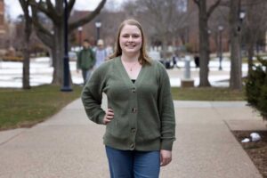 Photo of Sidney Paulson who represented UWL at the National Conference on Undergraduate Research April 8-10. Her research is on working students and their struggles balancing classes and work responsibilities.