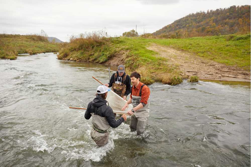 Photo: At right, Ross Vander Vorste, assistant professor of biology, pictured during a Coon Creek field trip with students.