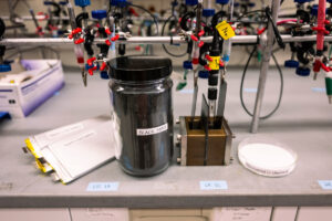 Photo: Chemistry Professor Kyoung-Shin Choi’s research lab has developed an electrochemical method to recycle lithium that’s catching the attention of electric vehicle makers. Photo: Jeff Miller / UW–Madison