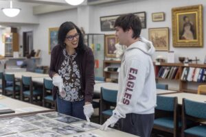 Photo: Sophomore biology major Andrew Smerz, right, enrolled in History Professor Gita Pai’s chocolate-themed history course for his love of chocolate. But he soon learned chocolate’s story stretches far beyond flavor, linking La Crosse to a much larger global history.
