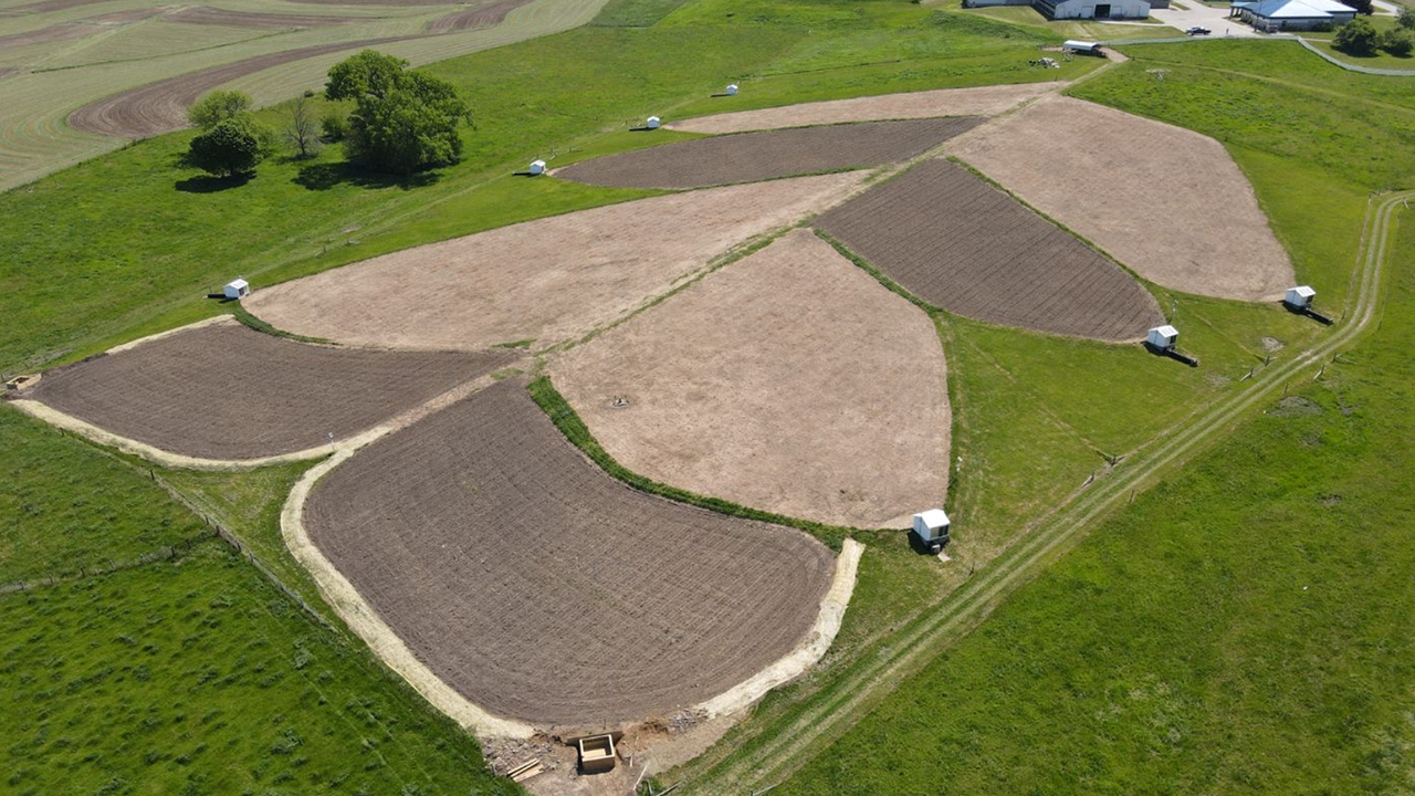 Photo: The trials at Pioneer Farm are being conducted in eight replicated catchments, or sections of fields where water flows downhill to a single collection point.