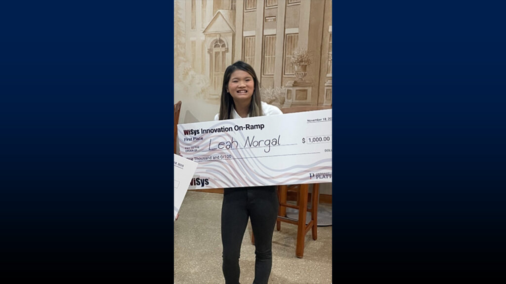 Photo of Leah Norgal, a junior mechanical engineering major from Waukesha, Wisconsin, who won first place for the Easy Zip design.