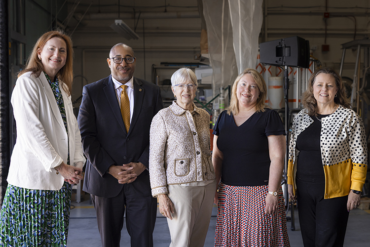 Photo: Attending the gift announcement on Thursday, May 14, 2026, were (from left) Joan Nesbitt, vice chancellor for University Advancement; UWM Chancellor Thomas Gibson; Lynde B. Uihlein; Rebecca Klaper, dean of the School of Freshwater Sciences; and Laura Bray, president of UWM Foundation. (UWM Photo/Elora Hennessey)