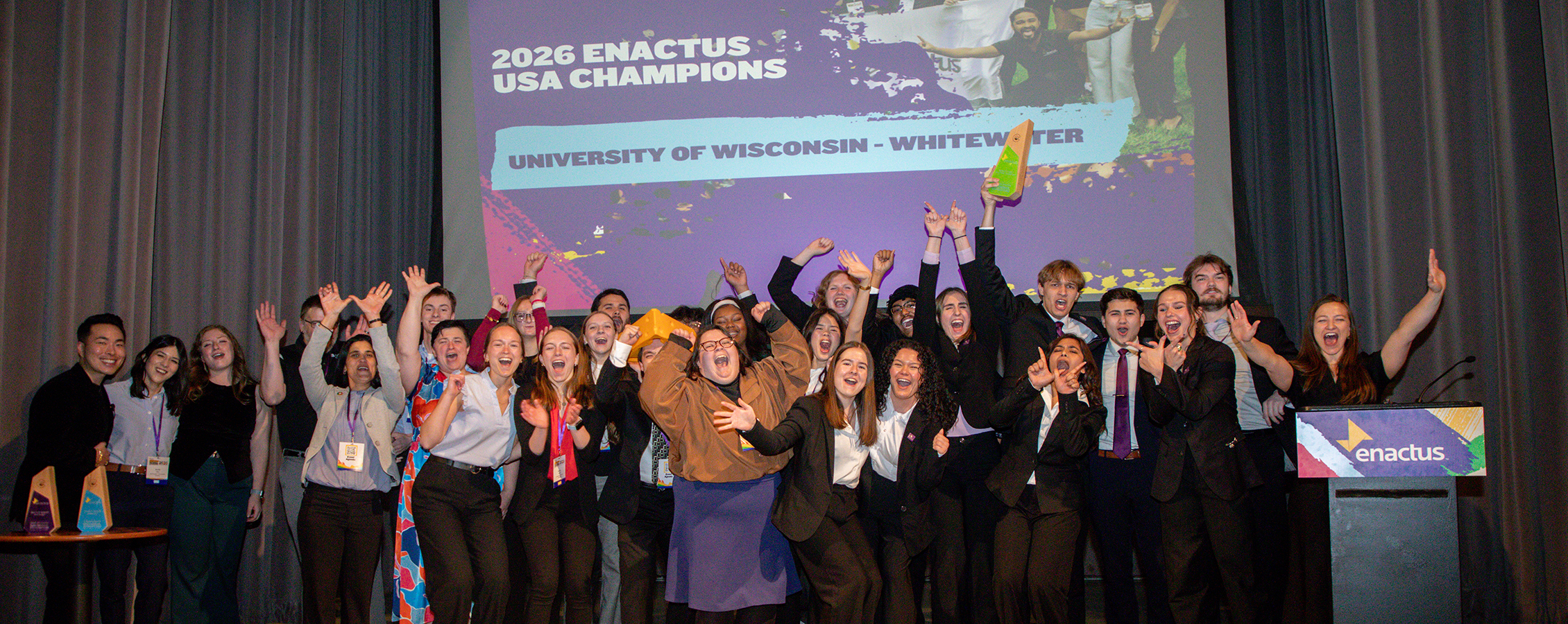 Photo of UW-Whitewater’s Enactus chapter, which won second straight national title