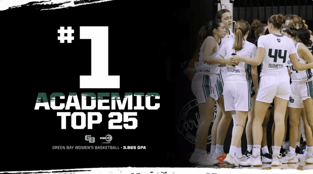 Graphic: Green Bay Phoenix Women’s Basketball Team posts a 3.965 team GPA and lead the WBCA Academic Top 25 Honor Roll for the sixth time in program history.
