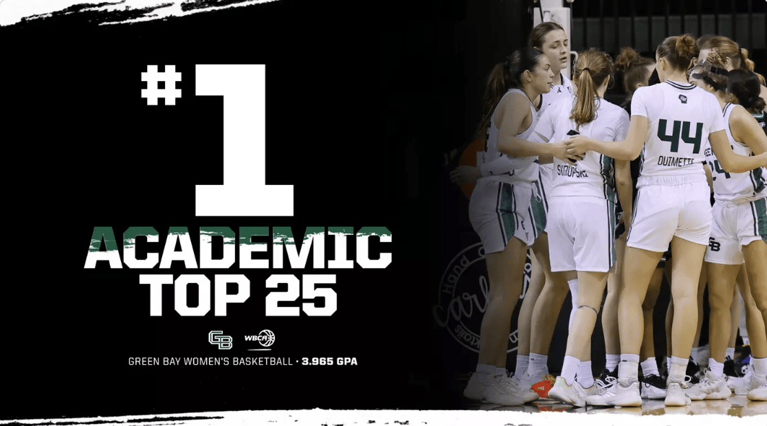 Graphic: Green Bay Phoenix Women’s Basketball Team posts a 3.965 team GPA and lead the WBCA Academic Top 25 Honor Roll for the sixth time in program history.