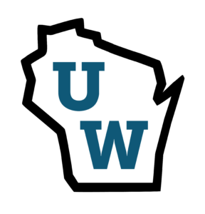 Universities of Wisconsin mark (UW inside of an outline of the state of Wisconsin)