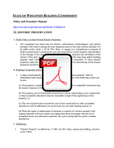 Wisconsin State Building Commission Policy & Procedure Manual, Section IX. Historic Preservation