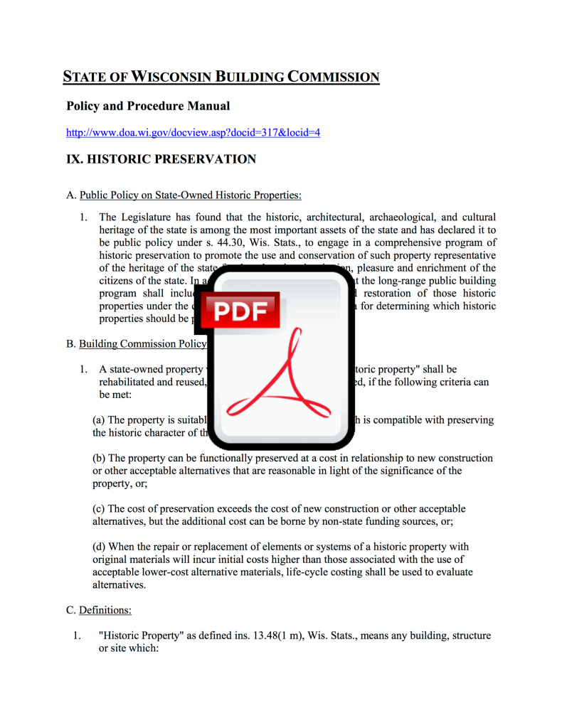 Wisconsin State Building Commission Historical Preservation | Capital Planning & Budget