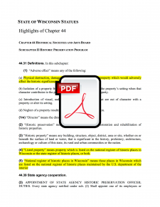 Wisconsin Statutes, Chapter 44 Highlights for Historic Preservation