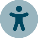 Icon of Universal Access. A human figure with arms extended wide