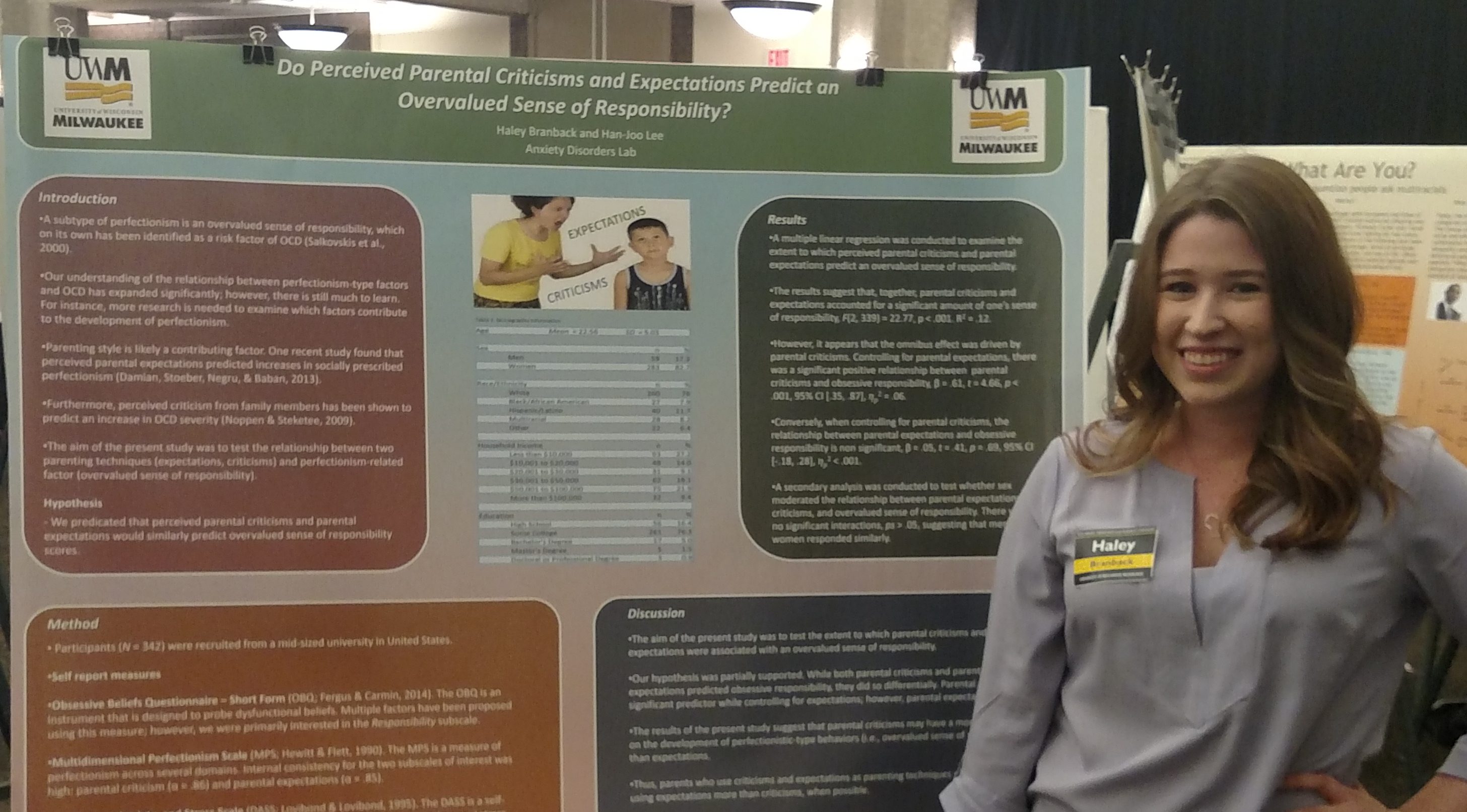 Undergraduate psychology student Haley Branback presented her research on the effects of parental criticism at UW-Milwaukee’s Undergraduate Research Symposium. (Photo courtesy of Haley Branback)