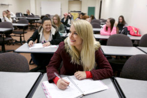 Hora reacts to a comment during her Middle Adulthood class at UW-Stout.