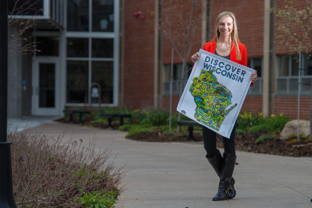 Samantha Hytry, a UW-Eau Claire freshman graphic communications major and marketing minor, created a new map for "Discover Wisconsin" in honor of the show’s 30th season.