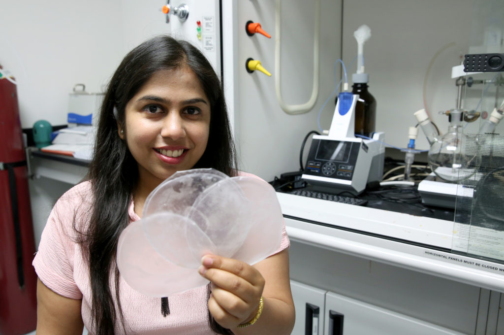UW-Stout graduate student Pratigya Thapaliya presented research at the WiSys innovation symposium on creating antimicrobial packaging for cheese.