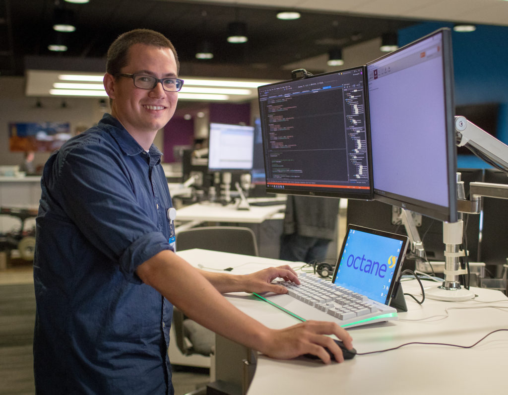 Photo of Ben Kewaygeshik who worked at the Sentry IT Co-op from the time it opened in 2016 until graduating from UW-Stevens Point in December. He now is a full-time associate with Sentry Insurance. 