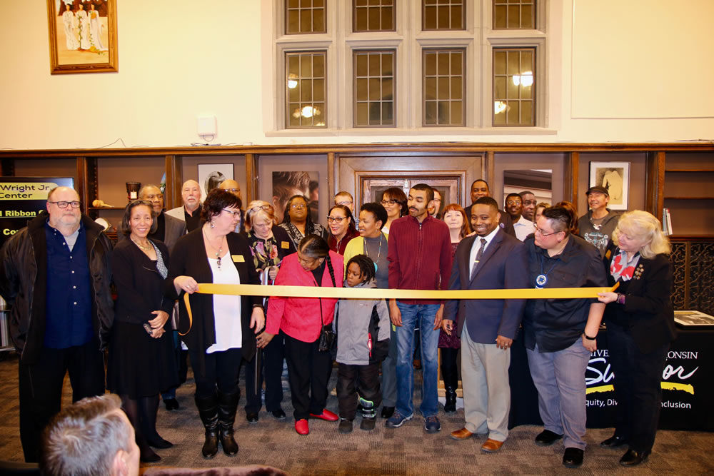 Photo of the naming and dedication ceremony for UW-Superior's William “Pope” Wright Jr. Student Center held Nov. 28 in the recently refurbished space in Old Main, formerly known as the Multicultural Center.