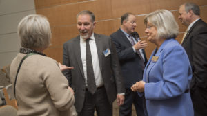 Photo of Julie Anderson, director of UW-Eau Claire's Health Careers Center, Dr. Donn Dexter, chair of education for Mayo Clinic Health System, northwest Wisconsin, and Linda Young, dean of UW-Eau Claire's College of Nursing and Health Sciences