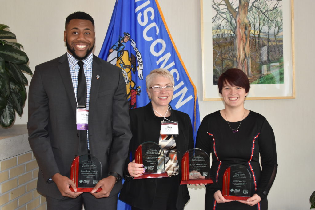 From left: Jonathan Yancy, Mary Fitzpatrick (Accepting awards on behalf of Alli Abolarin and Coty Weathersby), Kolbi Lackey