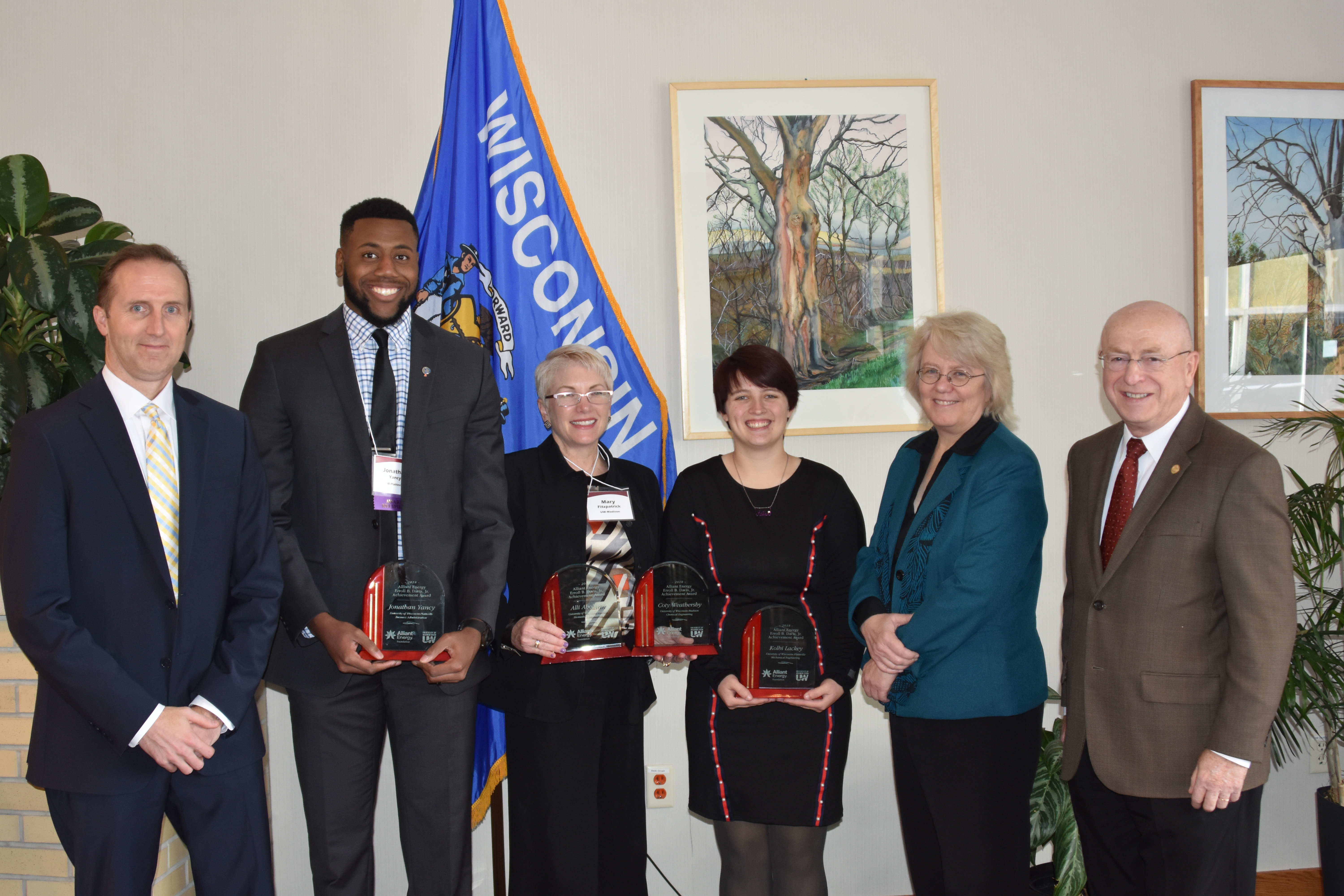 Erroll B. Davis, Jr. Award Recipients; from left: Robert Durian, Jonathan Yancy, Mary Fitzpatrick (Accepting awards for Alli Abolarin and Coty Weathersby), Kolbi Lackey, Karen Schmitt, Ray Cross