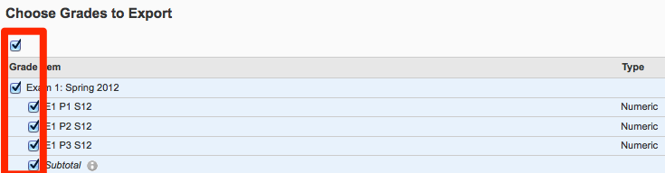 Choose Grades to Export