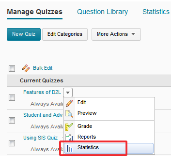 Quiz menu - statistics