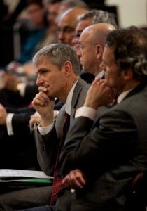 UW-Milwaukee Interim  Chancellor Mike Lovell  listens to discussions at the  Board of Regents meeting at  UW-Platteville