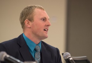 Student veteran David Pillman, a sophomore at UW-River Falls, shares his story with the Regents as part of the inaugural Student Spotlight