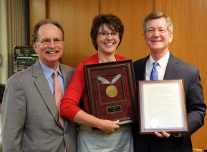 Regent Eileen Connolly-Keesler with Pres. Reilly (left) and Regent Bradley