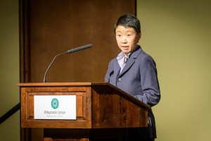 Catherine Chan, accepting the award on behalf of the Research Apprenticeship Program at UW-Whitewater